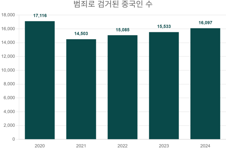 범죄로 검거된 중국인 수