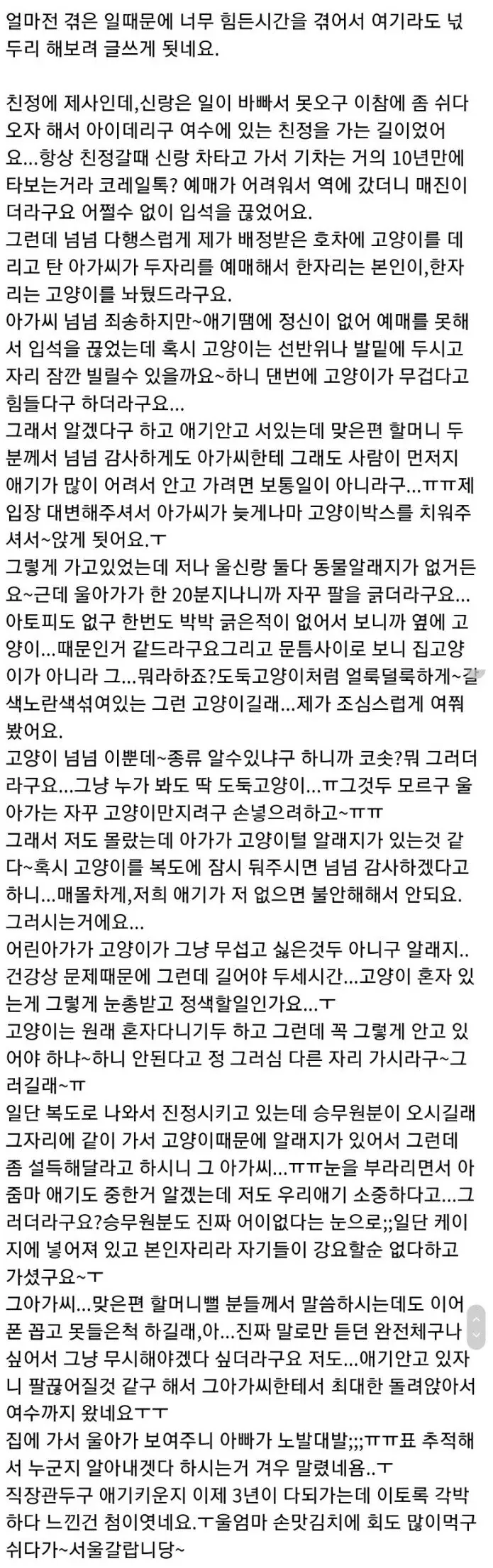 KTX 입석 고양이 자리 논란 원글 .jpg
