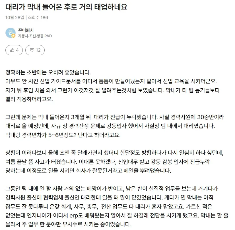 진급 누락하자 흑화해버린 대리 썰